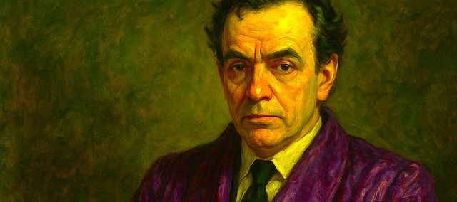 Dr Morbius relaxes in a purple satin smoking jacket, quizzically engaging with the viewer, not sure of their worthiness for his cerebral audio fare.