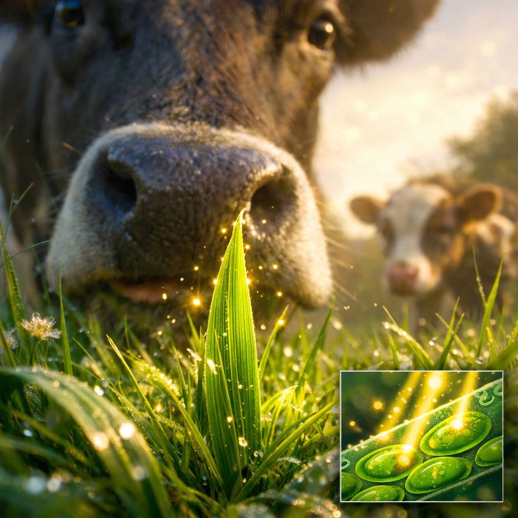 Cover image, Cow eats grass, for the song A Blade of Grass