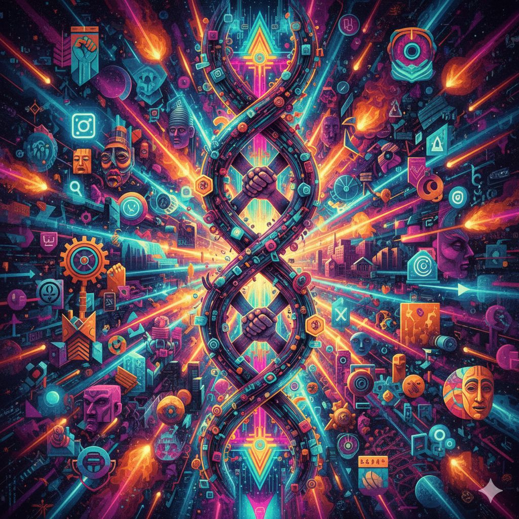 Cover image, protestGenes, for the song Memetic plasmids