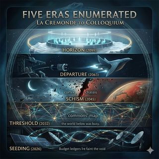 Cover image, fiveErasEnum, for the song Five Eras Enumerated: La Cremonde to Colloquium