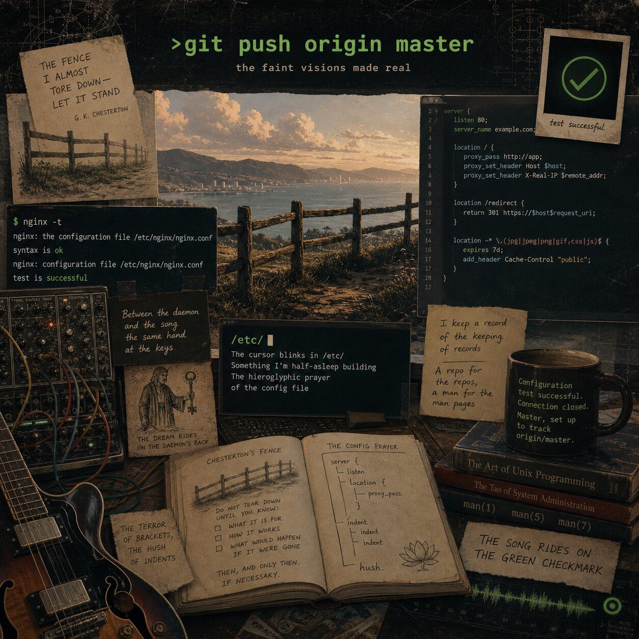 Cover image, gitPushOriginMaster, for the song >git push origin master