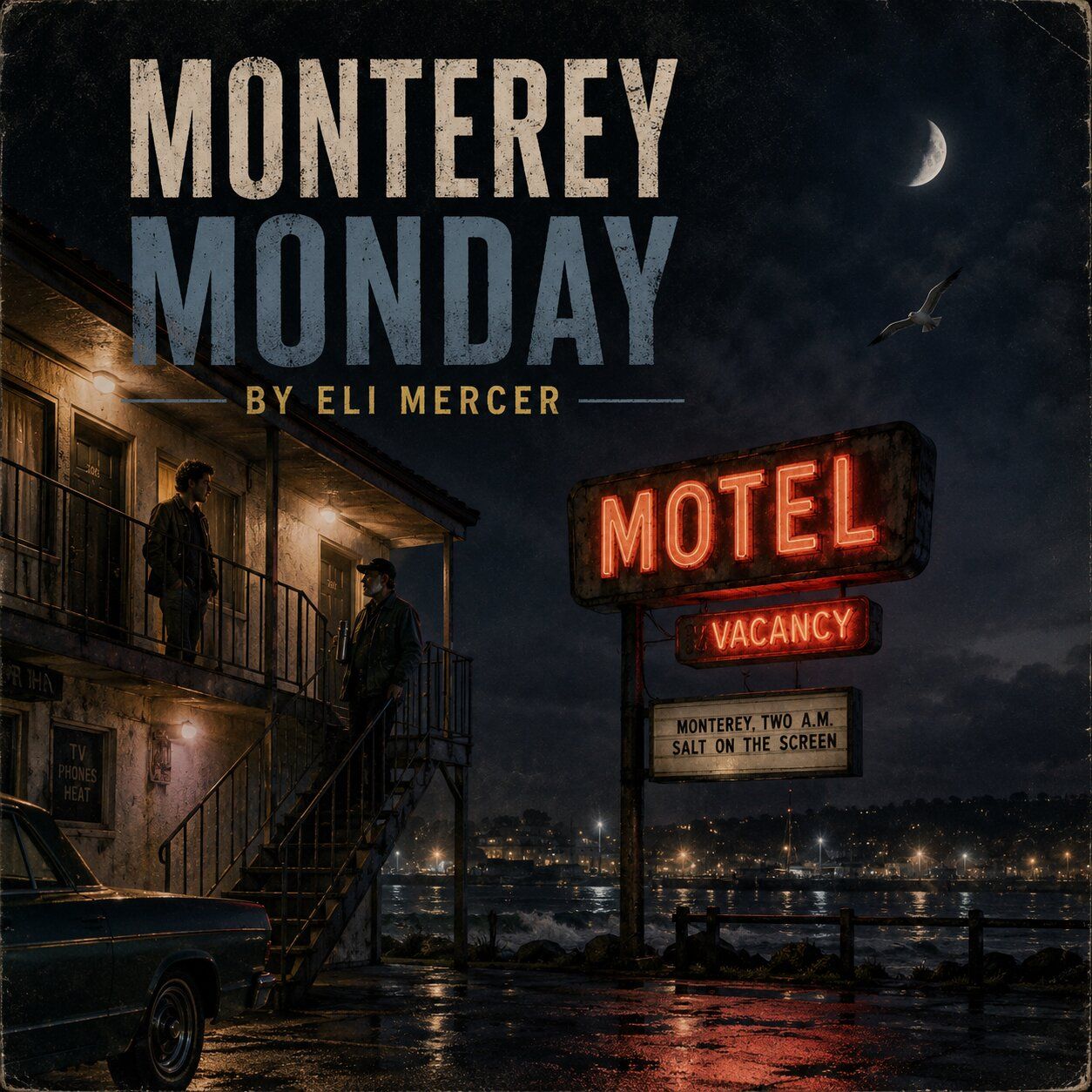 Eli Mercer often meets another long term resident of the Motel, on the steps.