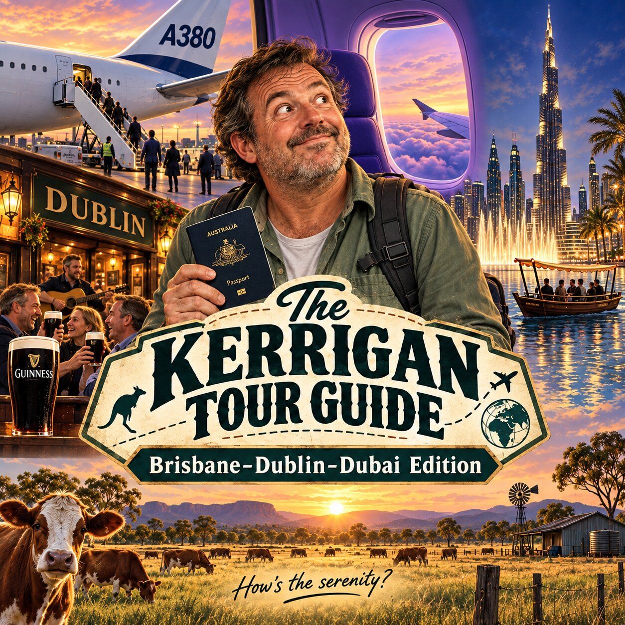 Cover image, theKerriganTourGuideBrisbaneDublinDubaiEdition, for the song The Kerrigan Tour Guide: Brisbane–Dublin–Dubai Edition